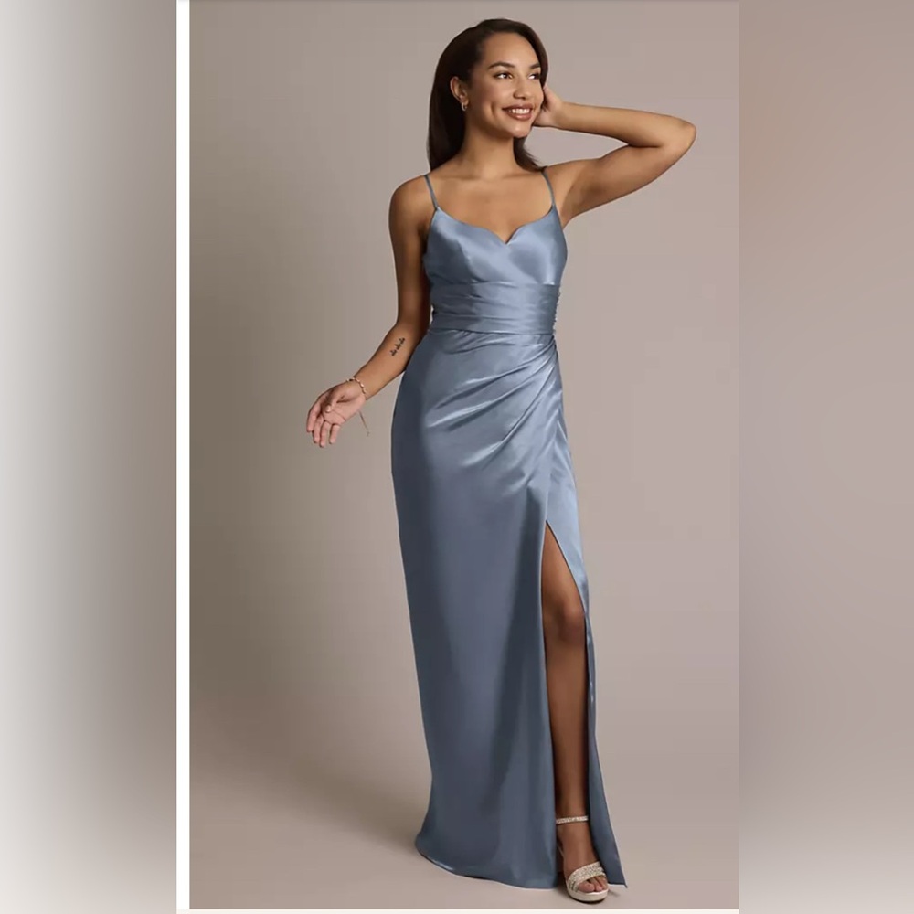 Elegant Blue Satin Evening Gown